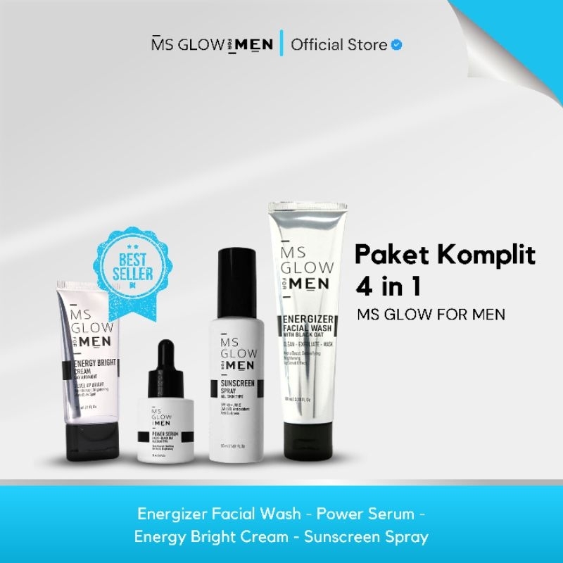 Paket Lengkap MS GLOW FOR MEN skincare komplit perawatan wajah pria berjerawat original skinker BPOM