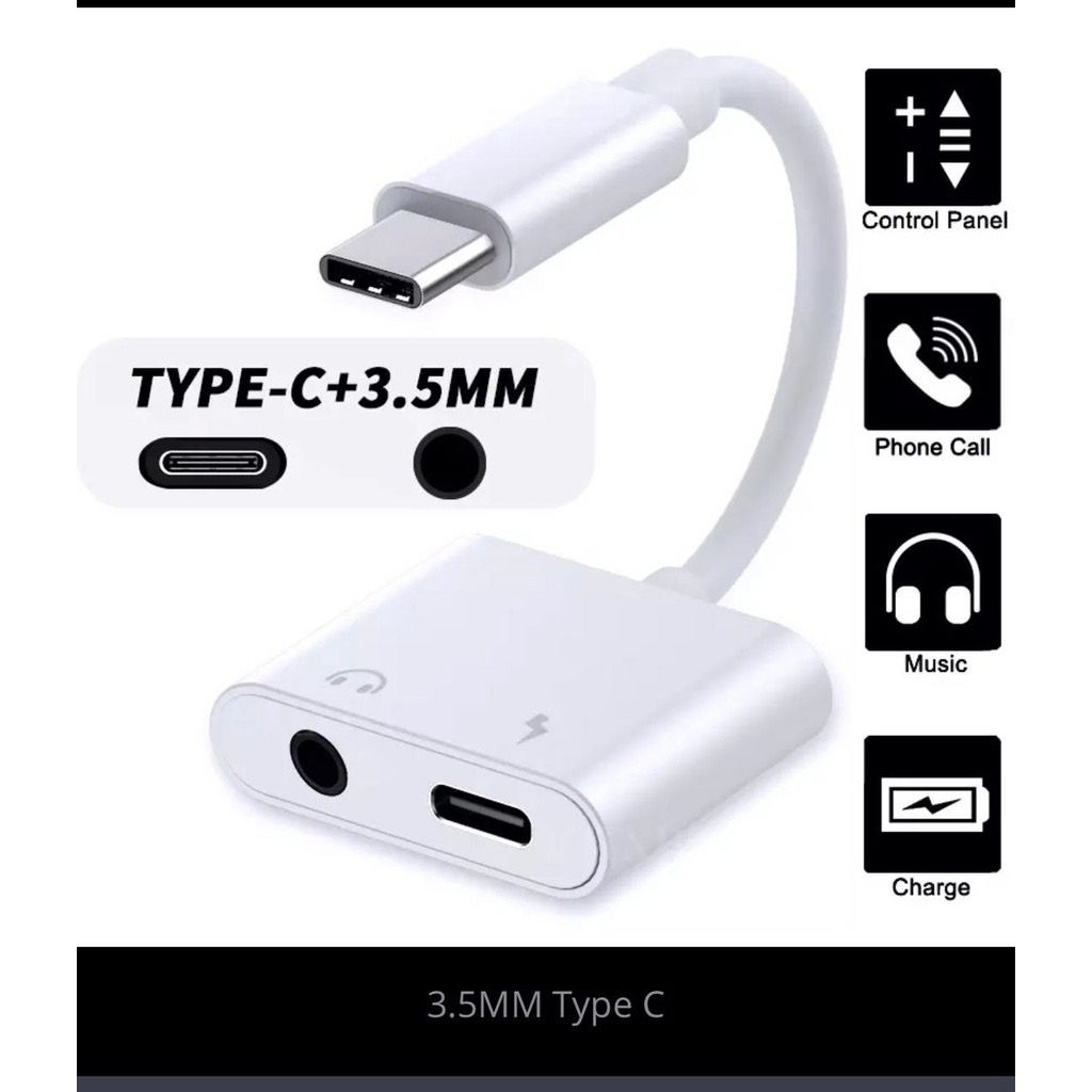 JH-031 JACK / SAMBUNGAN AUDIO TYPE C WITH CHARGING / Splitter Handsfree dual jack 3.5mm 2in1 Convert