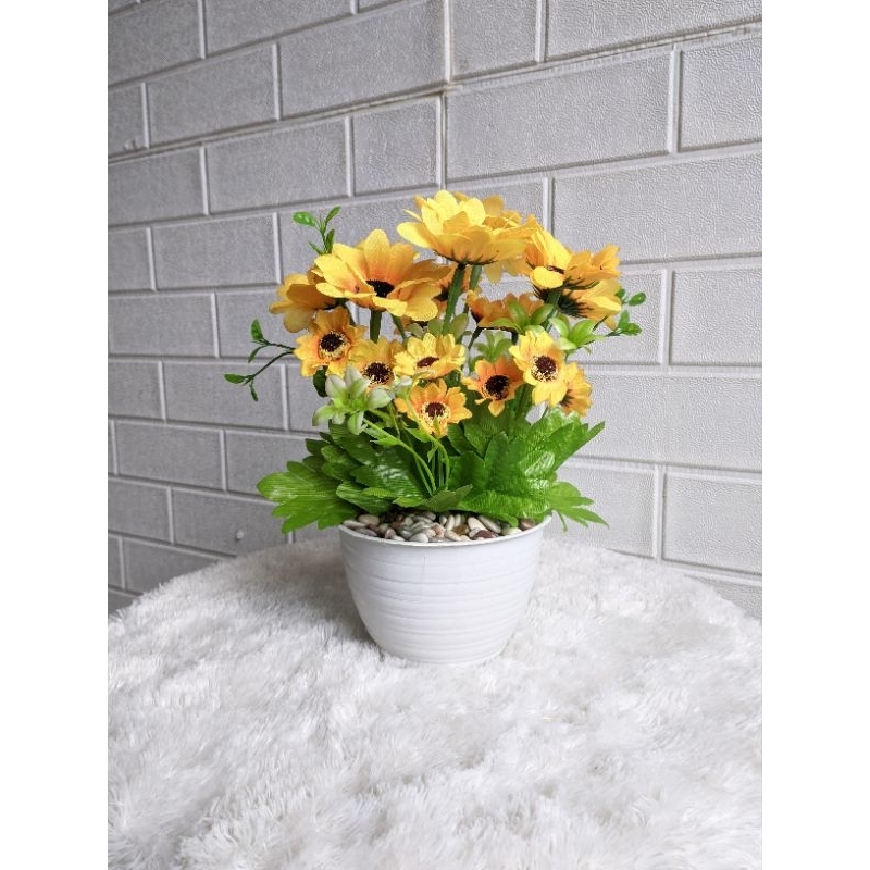 Bunga matahari artificial hiasan dekorasi bunga meja ruangan rumah bunga plastik bunga plus pot