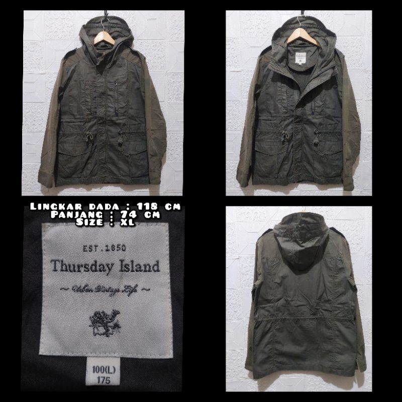 Jaket Parka Warna Hijau Army Dua Warna Merk Thursday Island Second Original.