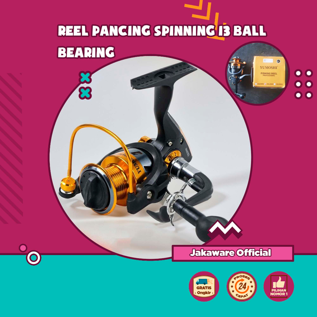 YUMOSHI EK REEL PANCING SPINNING 13 BALL BEARING POWER HANDLE LAUT KOLAM GULUNGAN SENAR KATROL RILL 