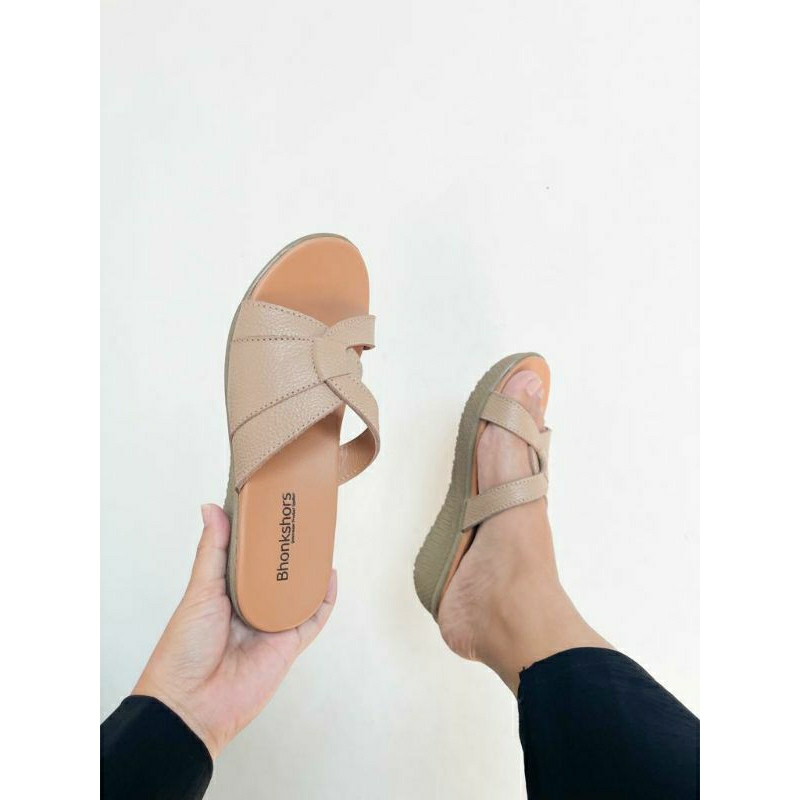 SANDAL WANITA KULIT GARUT BHONKSHORS HAWE WEDGES