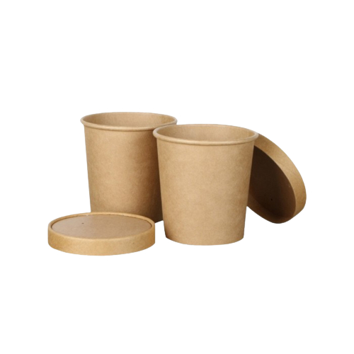 Brown paper cup soup | mangkok kertas kraft coklat cup sup 12 oz + tutup | Cup soup