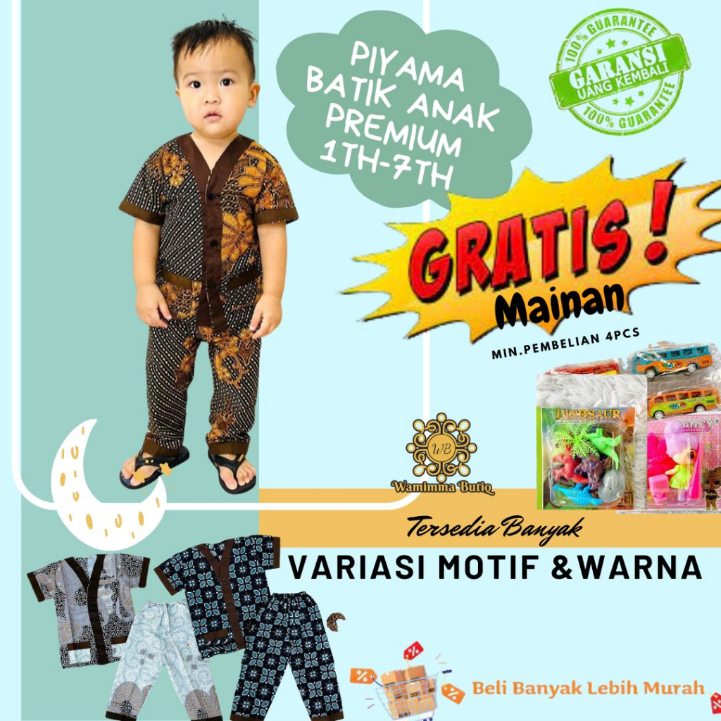 Piyama Anak Premium Piyama Batik Premium Stelan Batik Anak Laki-Laki Perempuan Oleh-oleh Batik Anak 