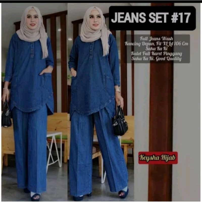 Jeans Set Wanita Jumbo || Baju Setelan Wanita Jumbo  Kekinian || Celana Kulot