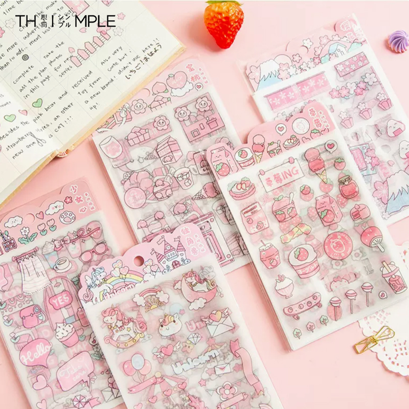 

Sticker 4 Lembar/Buku Pet Waterproof Pink DIY Stiker -THIMPLE