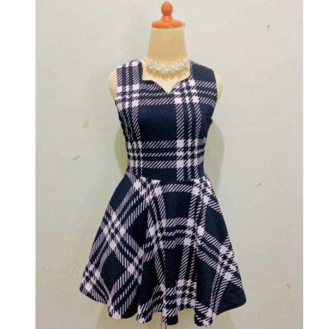 Dress couture model midi mini vintage casual parisian look bahan waffle polyester poplin warna hitam