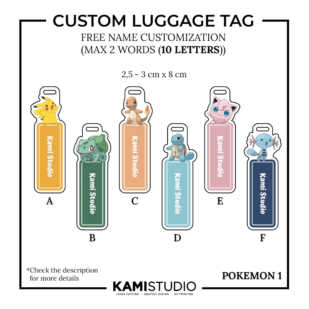 LUGGAGE TAG POKEMON NON CHIBI / GANTUNGAN KOPER  / GANTUNGAN TAS NAMA / BAG TAG PRINTING POKEMON / K