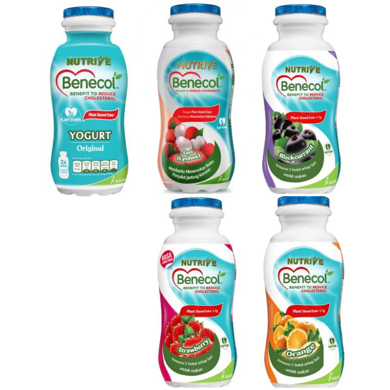 

Nutrive Benecol Non Sugar minuman penurun kolesterol orange strawberry blackcurrant leci yogurt 100ml