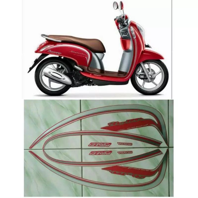 Stiker Striping Motor Scoopy Stylish 2015 2016 MERAH  Sticker Lis Body Standar