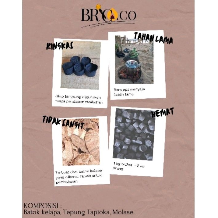 

Bricoco Briket arang batok kelapa for bbq (250 gr - 1000 gr)