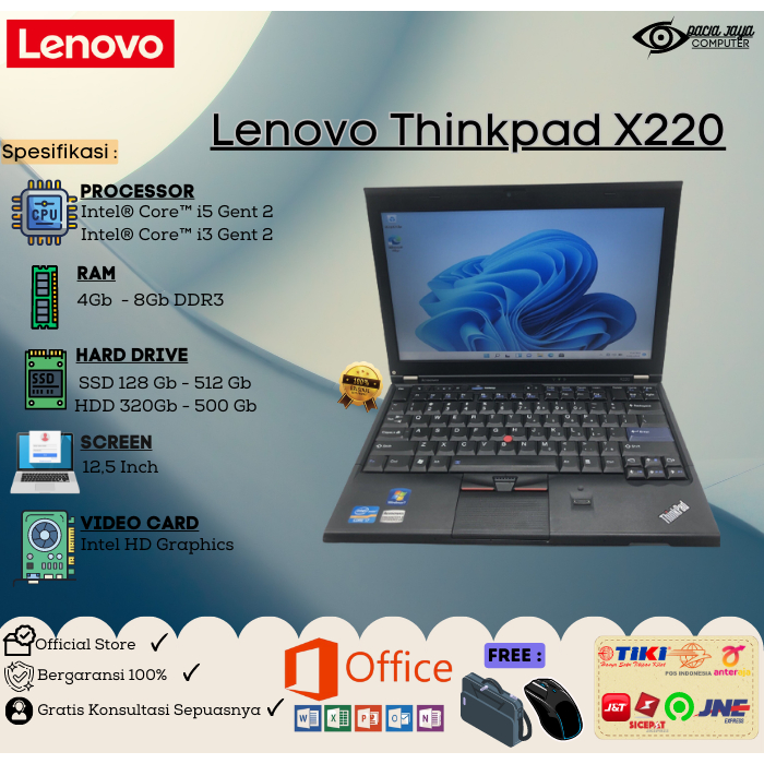 Laptop Lenovo Thinkpad X220 Core i3  i5 Gen 2 Ram 4GB Ssd 256GB