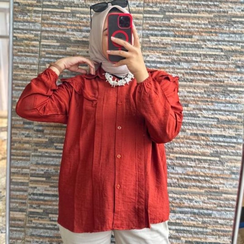 Baju Atasan Inara Blouse Wanita Lengan Panjang Lengan Serut Karet