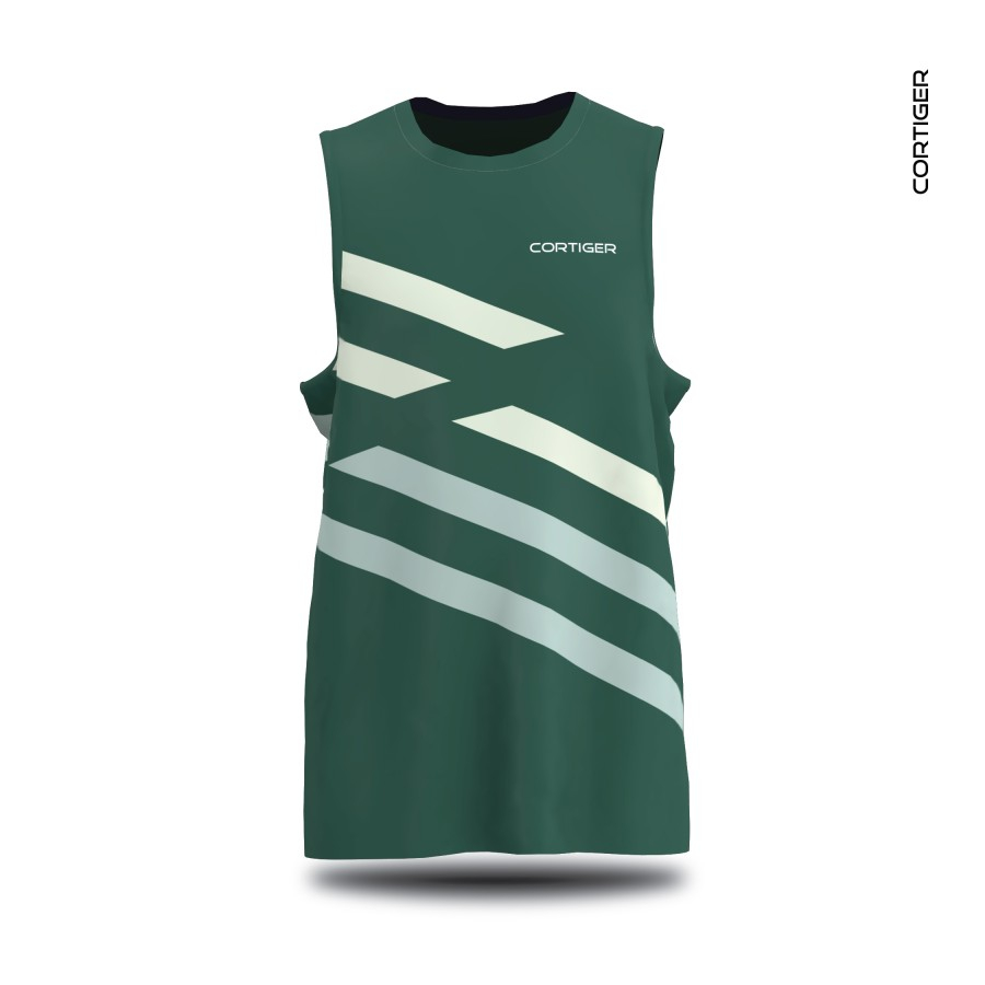 Jersey lari pria Cortiger Jersey lari wanita Cortiger  - CORE PRIMO "SINGLET RUNNING LINEA DEEP GREE