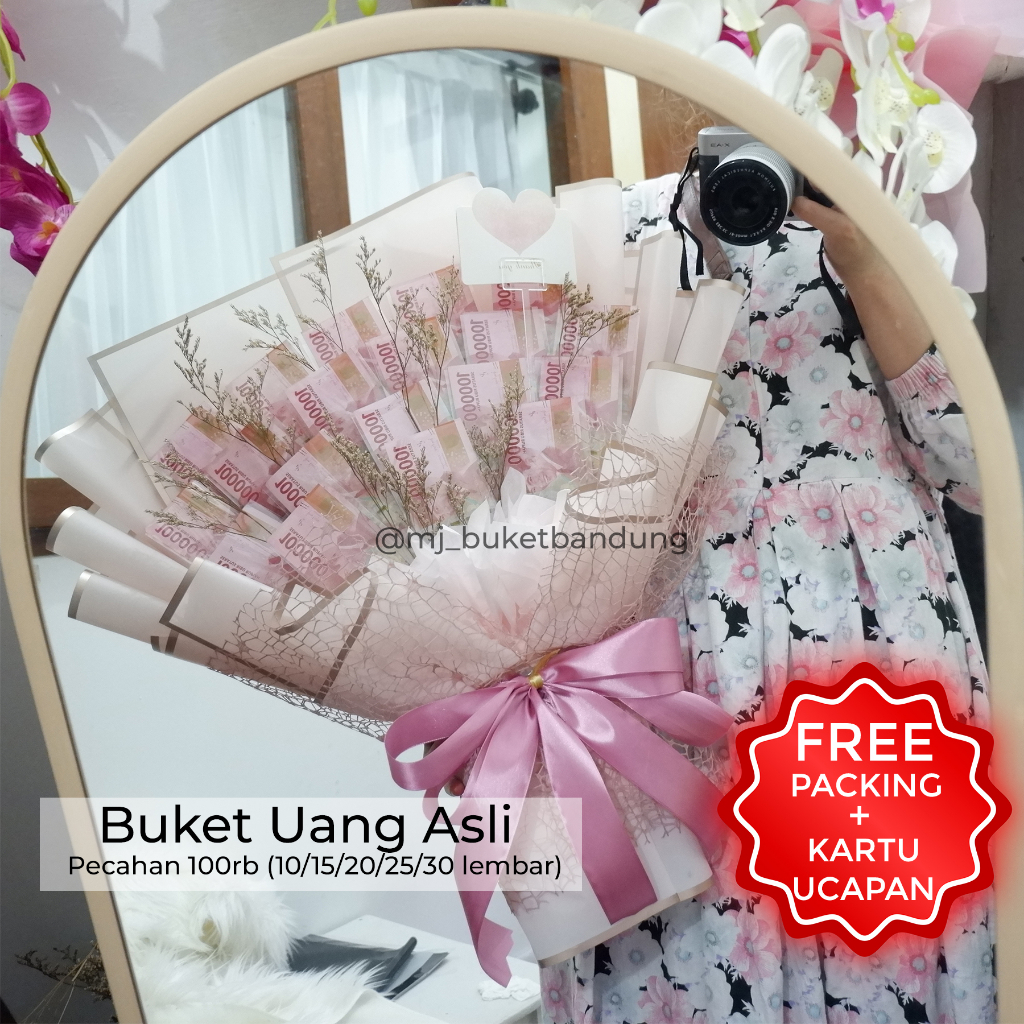 Buket Uang Asli Pecahan 100ribu (1jt, 1.5jt, 2jt, 2.5jt, 3jt, 4jt) Buket Uang Asli / Buket Wisuda / Buket Lamaran / Buket Hadiah / Buket Ultah