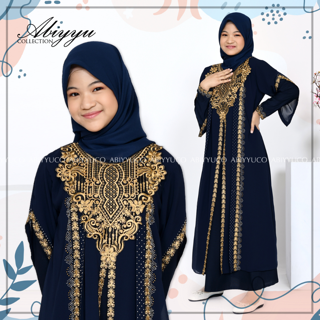 Abaya Turki Anak Perempuan Baju Gamis Turkey Remaja Tanggung Hitam Warna Putih Mewah Abiyyuco