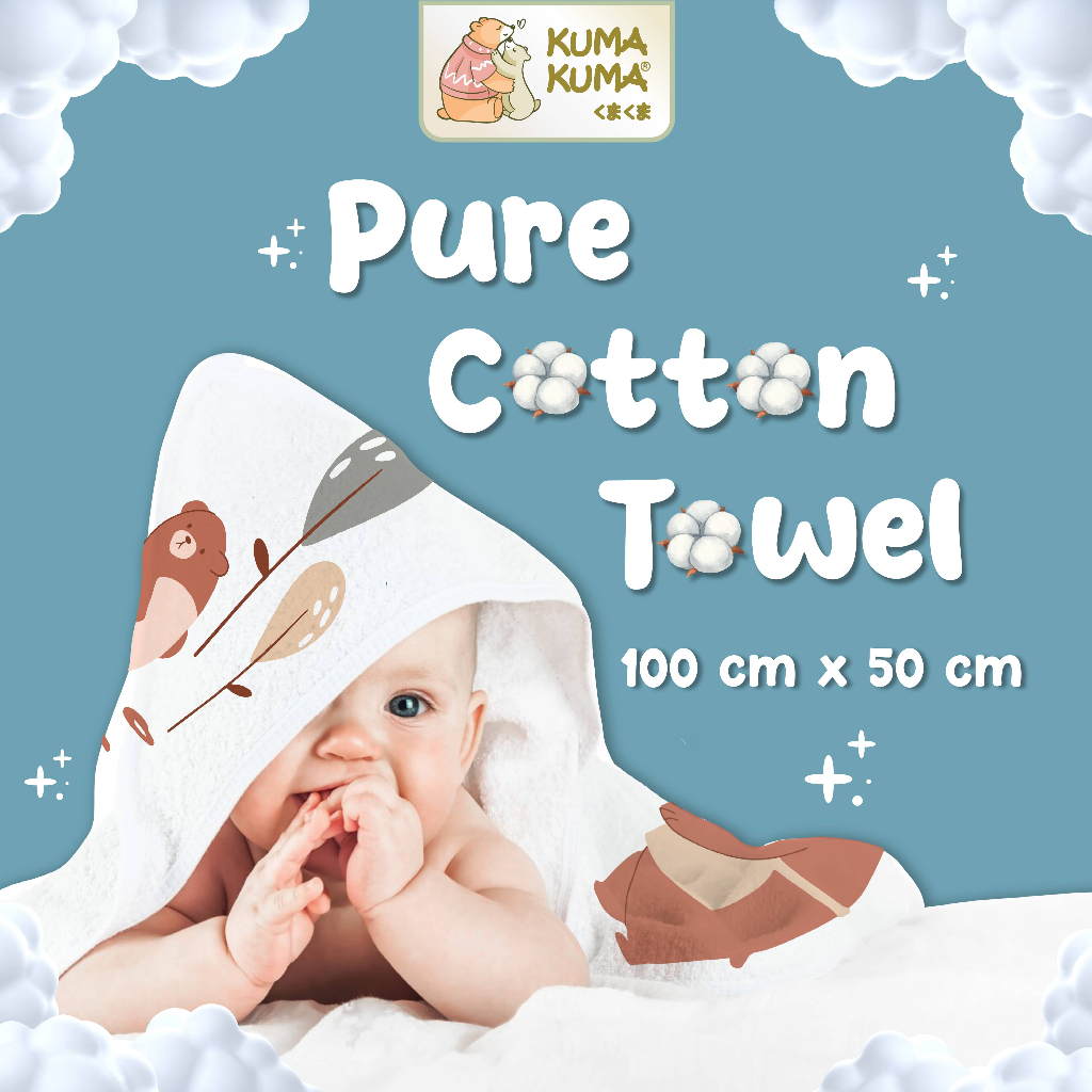 Kuma Kuma Pure Cotton Towel Handuk Bayi / Handuk anak 50cm x 100cm