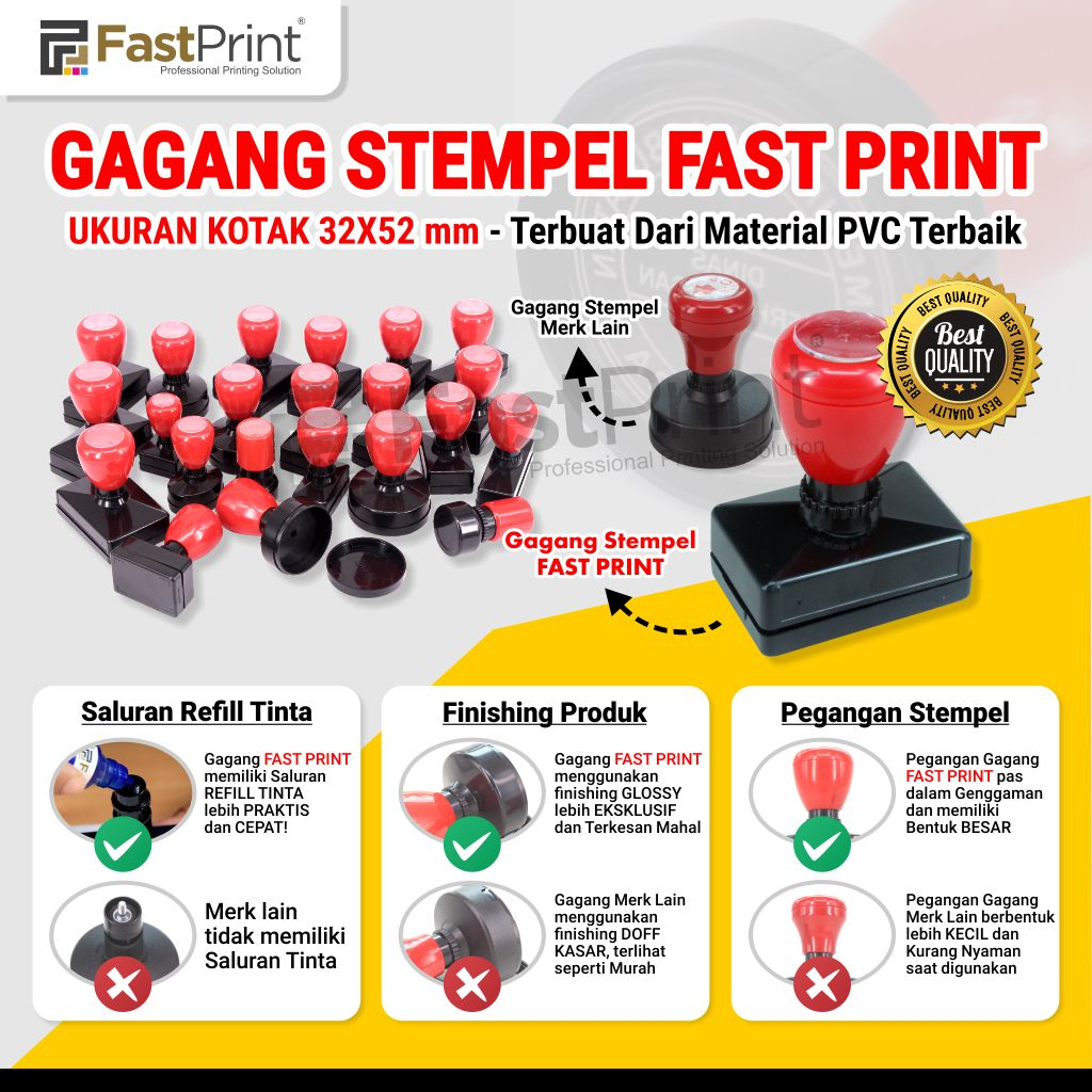 

32X52 - Fast Print Gagang Stempel Flash Model Kotak 32X52MM