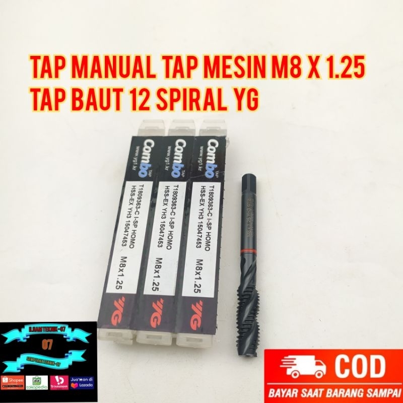 Tap Manual Tap Mesin M8 x 1.25 Tap Baut 12 Spiral YG Bukan Yamawa OSG
