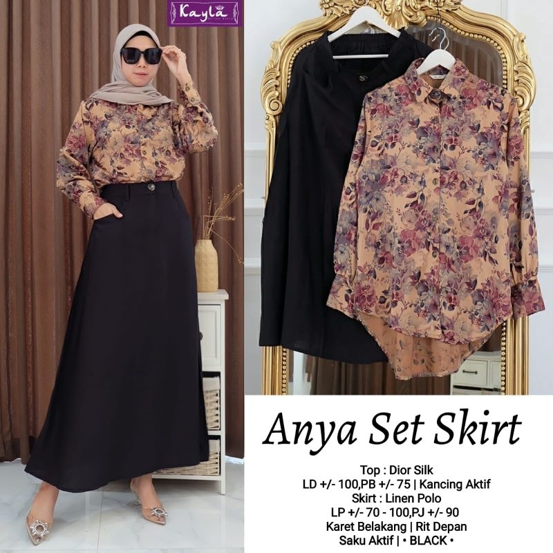 [ COD ] Setelan Rok Anya Set Skrit Bagan Dior Silk by Kayla