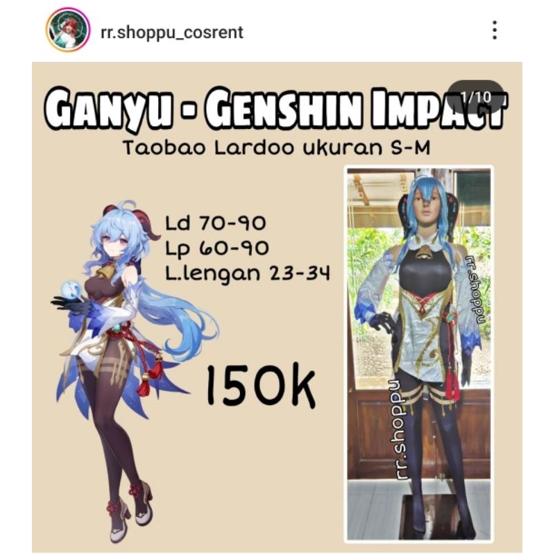 Rental kostum cosplay Ganyu Lardoo