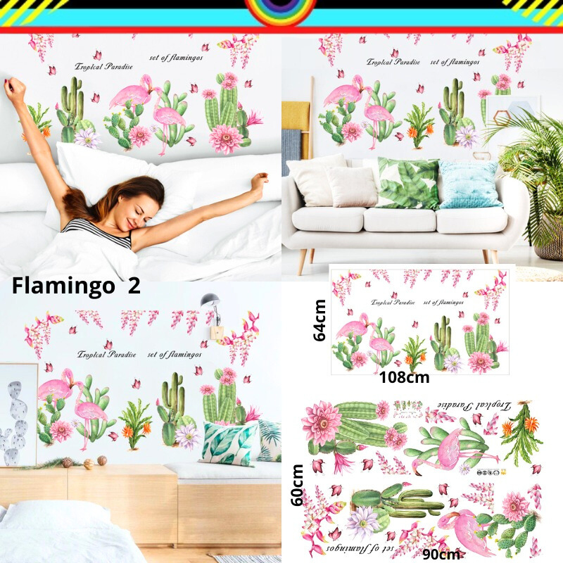WALLSTICKER WALLSTIKER WALL SETIKER STIKER STICKER DINDING TEMBOK FLAMINGGO FLAMINGO 2 KAKTUS DEKORA