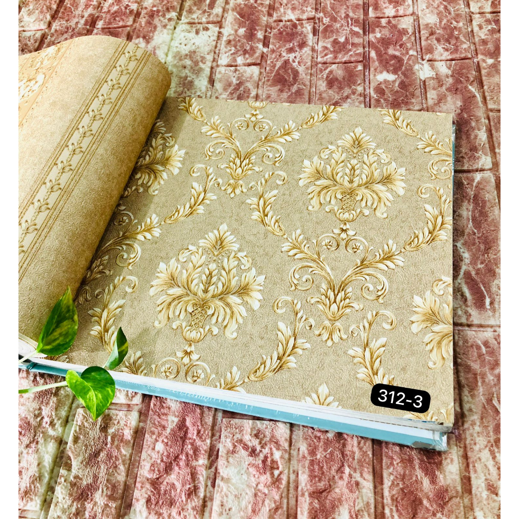 WALLPAPER DINDING KLASIK BATIK GOLD CREAM ABU SIMPLE DAVINCI
