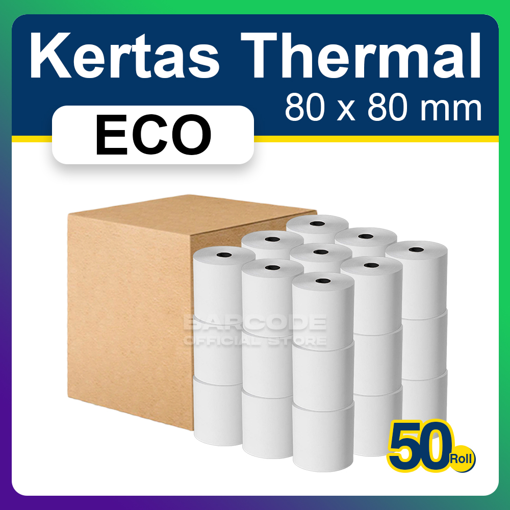 

1 Dus ECO 80x80 mm Kertas Thermal Putih Cetak Hitam Lebar 80 mm Diameter 80mm