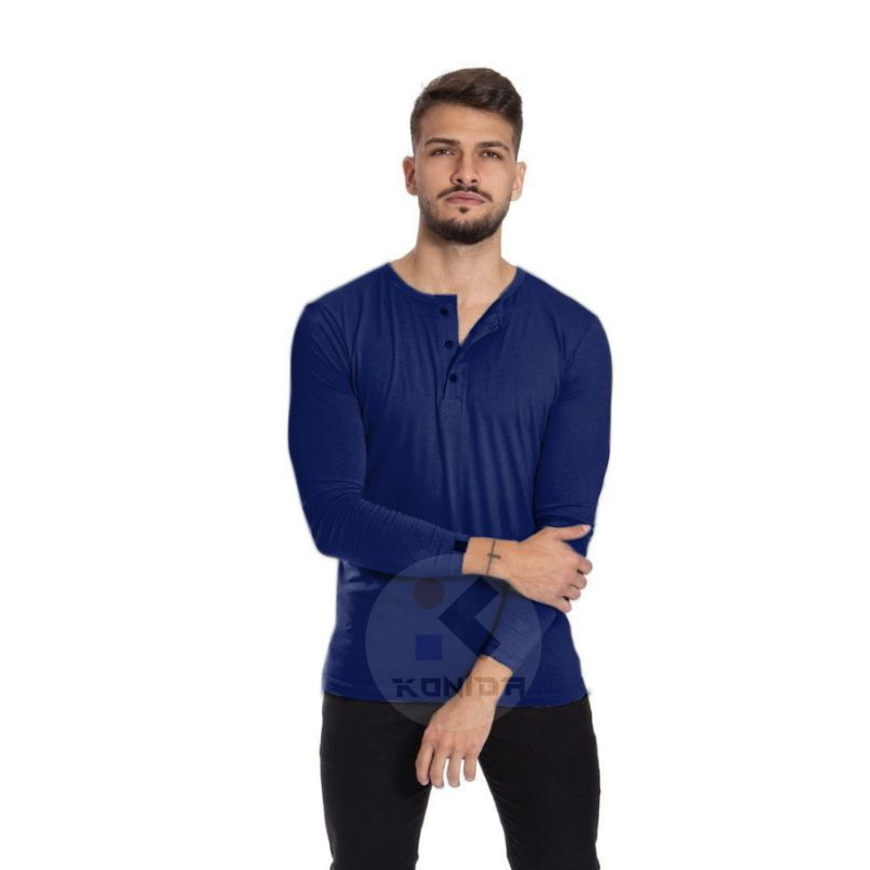 kaos kancing depan baju kaos terlaris baju kaos polos kancing Kaos Henley Polos Lengan Panjang pria