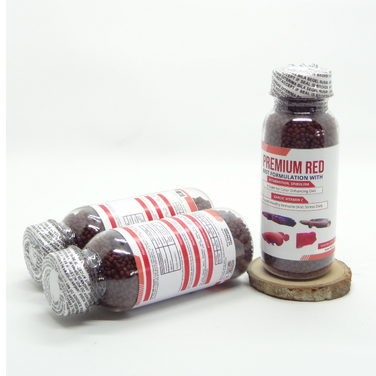Pelet PREMIUM RED 60 gram kemasan botol  Untuk Channa Red Maru Red Barito Red Asiatica dll
