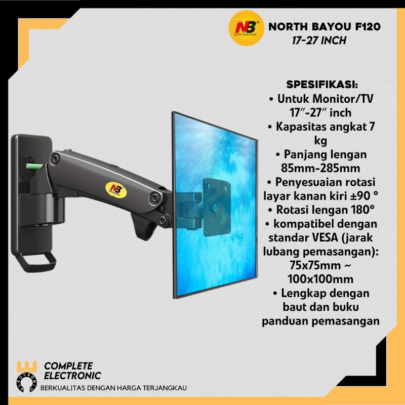 Braket Monitor Breket Monitor PC 17-27 inch Swivel North Bayou F120