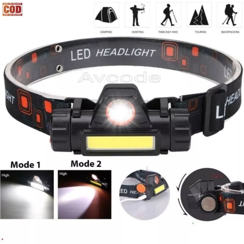 Senter Kepala Lampu LED USB Headlamp COB Outdoor