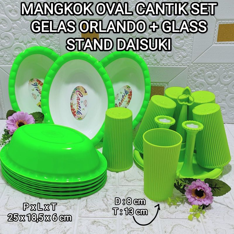 MANGKOK OVAL CANTIK SET GELAS ORLANDO + GLASS STAND DAISUKI