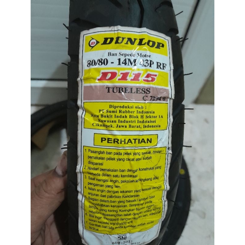 BAN LUAR DEPAN MIO S MIO Z FINO 125 YAMAHA GEAR DUNLOP D115 80/80-14 M/C BONUS PENTIL TUBELESS [PROD