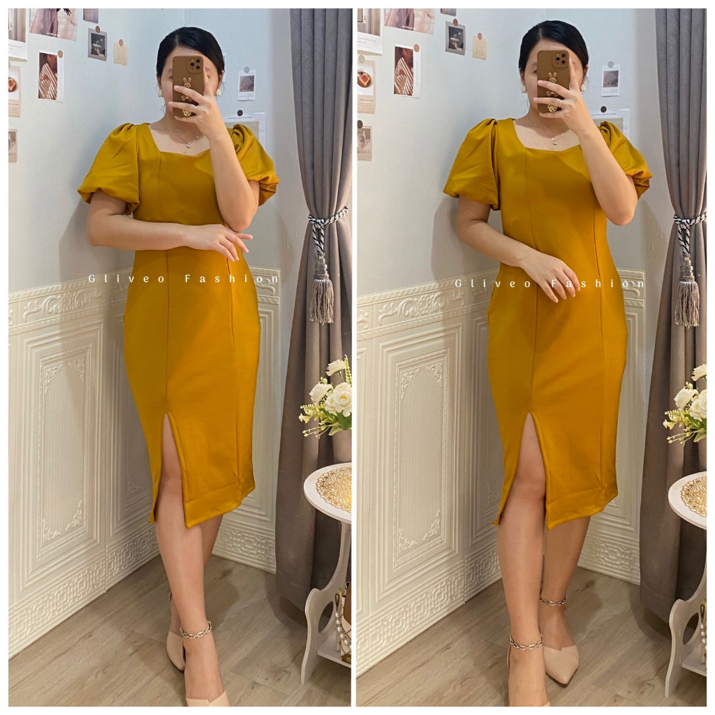 GLIVEO (COD) - NAIRA DRESS SCUBA PREMIUM / DRESS WANITA CANTIK TERBARU / DRESS BODYCON BELAH SAMPING