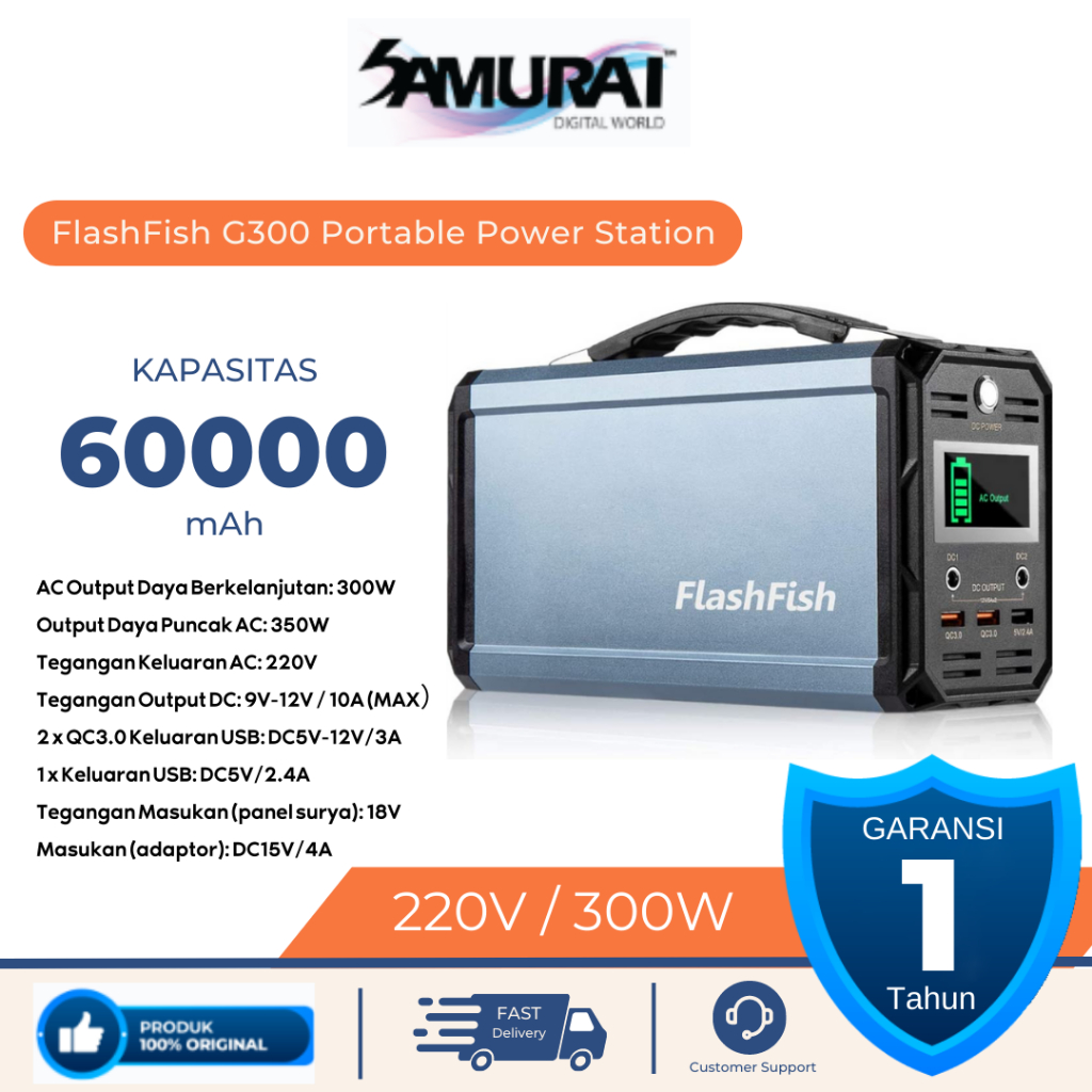 Power Station Portable Flashfish G300  Solar Cell Tenaga Surya