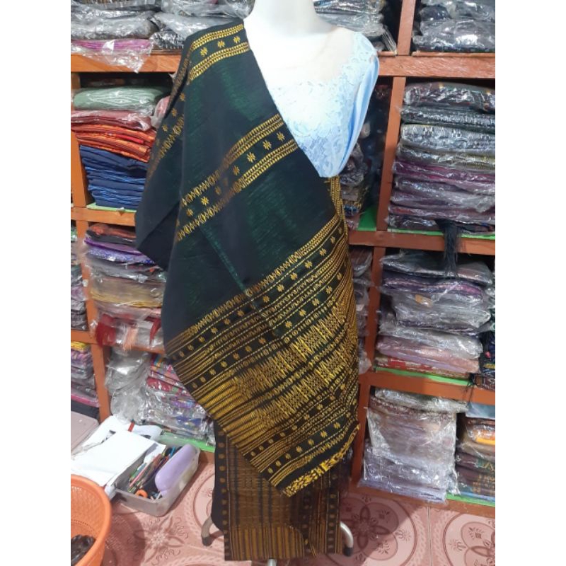 SONGKET PUCCA BINTIK BENANG 100 NAVY MANDAR TARUTUNG ULOS MEWAH TUMTUMAN HITAM