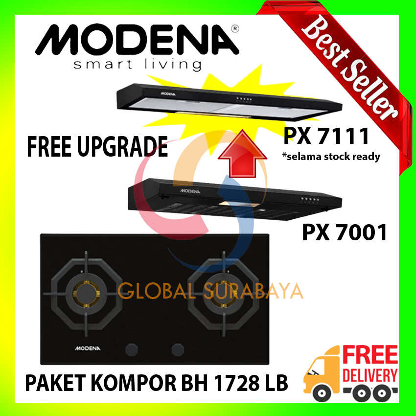 MODENA PAKET KOMPOR TANAM BH 1728 LB + COOKER HOOD 7001