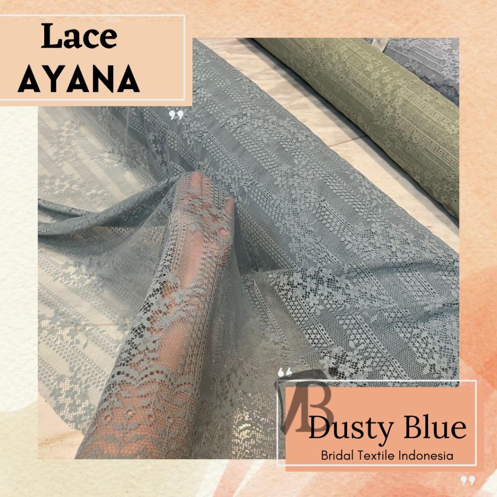 Kain Brokat Brukat Lace Vintage Ayana Motif Bunga Warna Dusty Pastel Blue