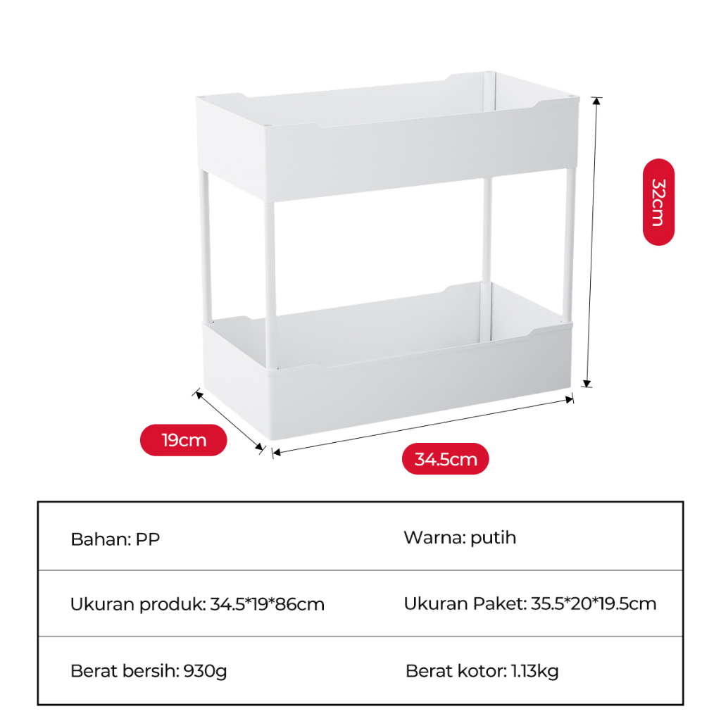 Rak Dapur Square 2 Susun Rak Kamar Mandi Portable Rak Kosmetik Rak Susun Serbaguna