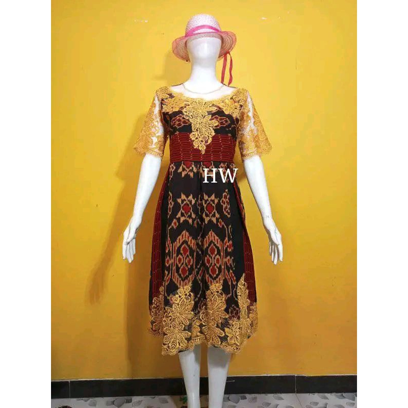 DRESS TENUN MIK BROKAT TERBARU KUNING EMAS L