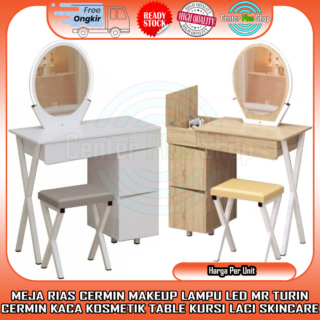 [Kargo] MEJA RIAS LAMPU LED KACA MODERN MINIMALIS OVAL BULAT MR TURIN CERMIN MAKEUP RAK RACK MAKE UP