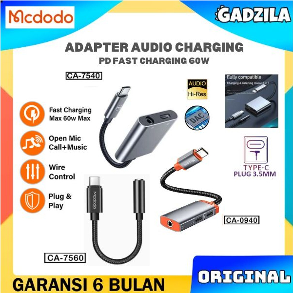 MCDODO CA-7540 AUDIO ADAPTER CONVERTER USB C TO JACK 3.5mm + TYPE-C PD