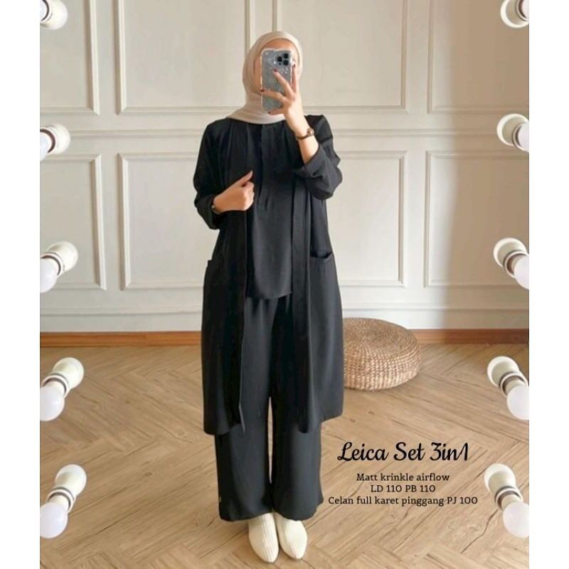 PROMOGamis Leica Set Wanita Remaja | Gamis Setelan Wanita Dewasa Model Kekinian Simple Eleghan Bahan