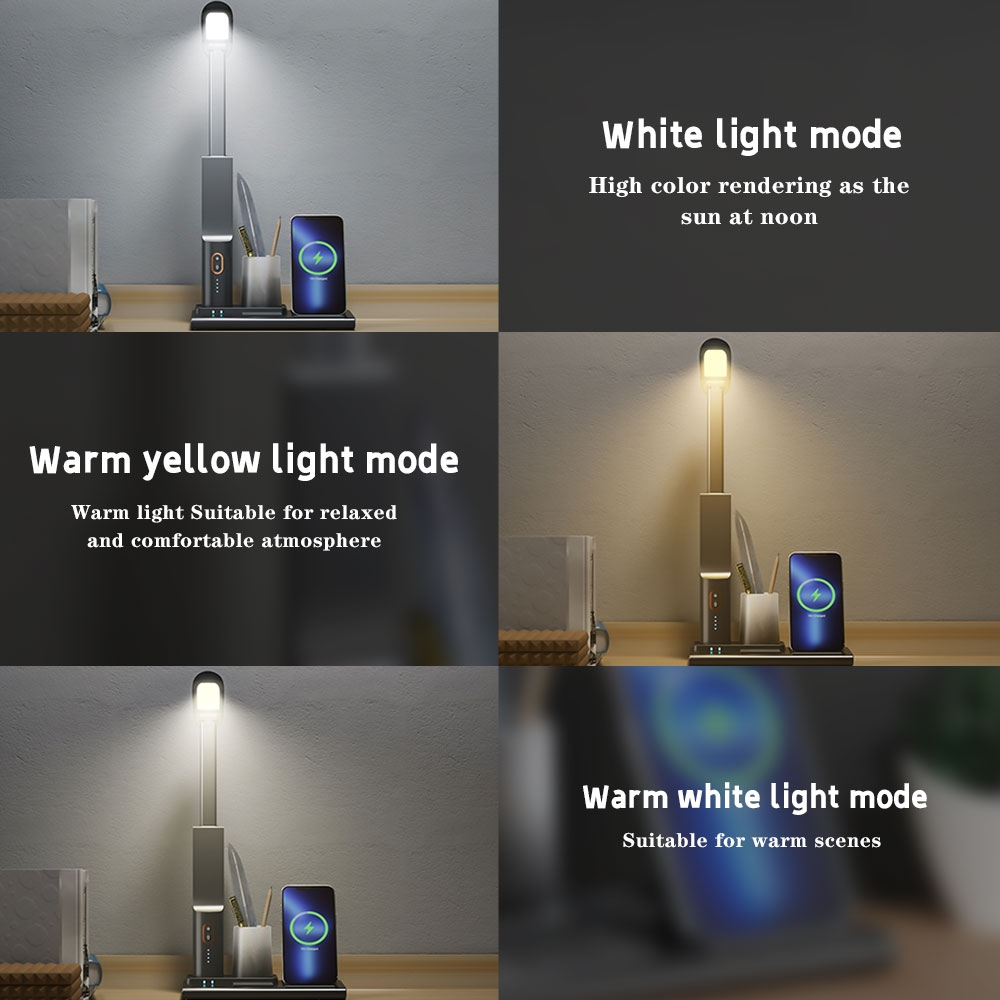 【Garansi &amp; Ready】UNIG LED Desk Lamp Lampu Belajar Led Meja Baca Light lampu belajar multifungsi Pengisian Daya 15W Wireless Charging Folding Desk Lamp Phone Stand with Pen Holder