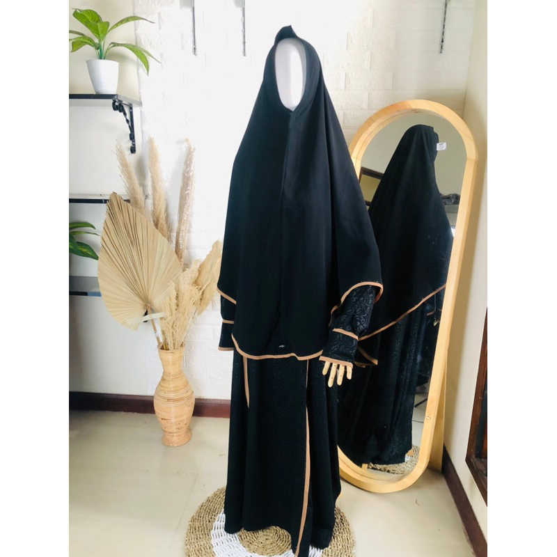 gamis abaya hitam jetblack embos set khimar