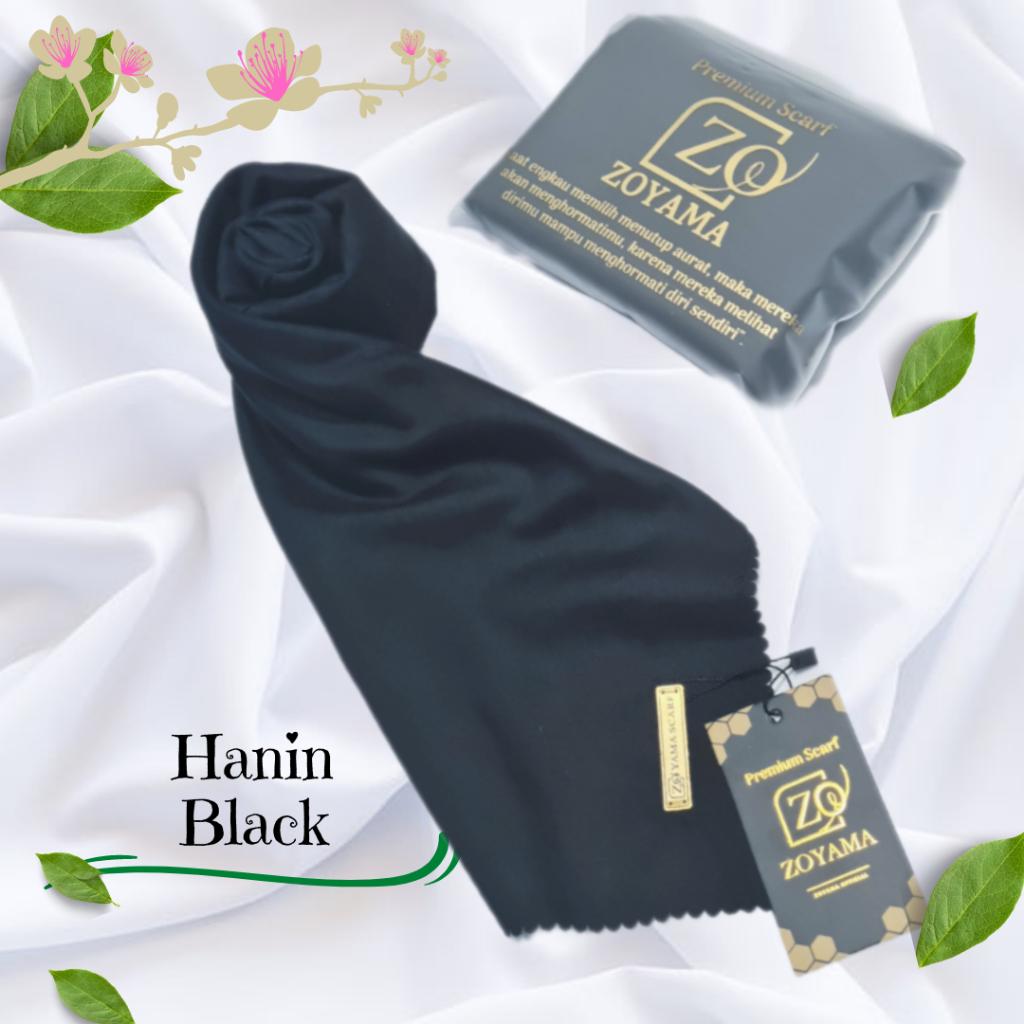 ZOYAMA Hanin - Hijab Black - kerudung segi empat - jilbab voal jumbo