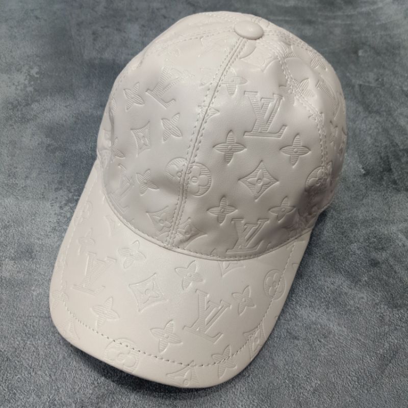 topi Lv Monogram Leather Embos cream topi Baseball import Unisex