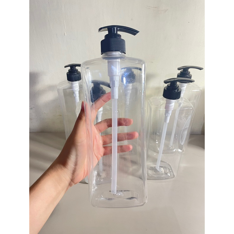 Botol kosong 1 liter pump kotak plastik bening botol plastik pump pompa 1000ml