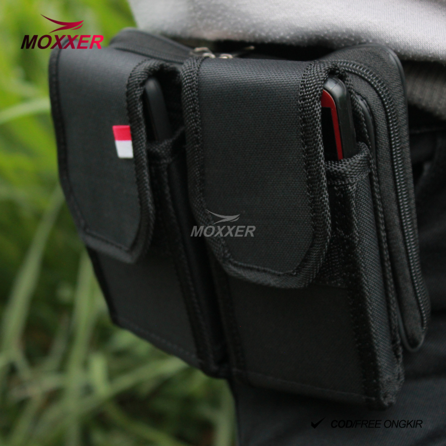 Tempat HP Pinggang KANVAS Pria Tas Sarung Dompet Handphone Cowok Resliting Pouch Hp Hitam Pria Tempa